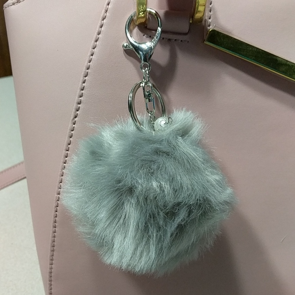 Furry silver pom purse charm